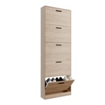 CASABEL Meuble de Rangement a Chaussure 15 Paires Extra Fin - Armoire Etagere Grande Capacité pour Entree, Couloir - L60xP17xH180 cm - Portes et Cadre Bois Clair