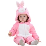 COOKY.D Bébé Filles Garçons Capuche Grenouillères Doux Flanelle Hiver Dessin Animé Pyjama de Combinaison pour 6-12 Mois, Lapin