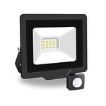 PICAA 10W LED Flood Lights Outdoor with Motion Sensor, Super Bright Security Lights, Waterproof Floodlight, Cold White (6500K) Wall Light, for Garden, Yard, Garage, Patio,Warehouse, Parking Lot