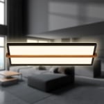 BRILONER - Plafonnier LED avec bois, lumière indirecte, blanc chaud 3.000K, lampe LED, plafonnier LED, lampe de salon, panneau LED, lampe de cuisine, plafonnier, 60,5x20x4,5 cm, noir