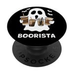 Boo Barista Halloween Party Café Fantôme Automne Citrouille PopSockets PopGrip Adhésif