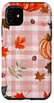 Coque pour iPhone 11 Rose Vintage Carreaux Feuilles Automne Citrouille Épices Récolte