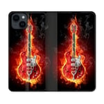 Housse Cuir Portefeuille Pour Iphone 15 Plus (6,7) Musique Guitare Electrique