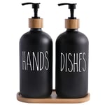 MOMEEMO Glass Soap Dispenser Set, Contains Glass Hand Soap Dispenser and Glass Dish Soap Dispenser. Matte Black Soap Dispenser Suitable for The Kitchen Soap Dispenser, Rustic Kitchen Decor. (Black)