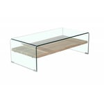 Table basse en verre trempé avec étagère décor chêne - ICE