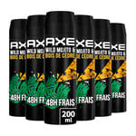 AXE Déodorant Homme Spray Wild, 48h non-stop frais, Parfum mojito et bois de cèdre (Lot de 6x200ml)