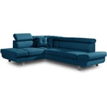 Bestmobilier - Lisbona - canapé d'angle gauche convertible - 5 places - avec têtières - bleu canard - Bleu canard