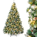 Yorbay Sapin de Noël Artificiel Lumineux LED avec Neige Blanche épaisse, avec Support de Fer 150cm - 210cm Sapin Artificiel pour Décoration Noël  (180 cm)