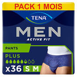 TENA Men Active Fit Sous-vêtements Absorbants Jetables Incontinence Homme - Pour Fuites Urinaires Modérées à Fortes - Bleu - Taille M - 36 Sous-vêtements (4*9)