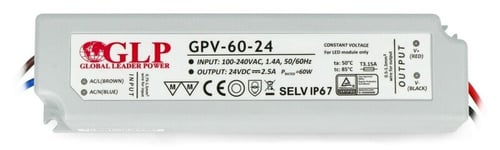 Virtalähde GLP GPV-60-24 24V 2.5A 60W IP67