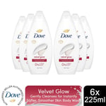 Dove Velvet Glow Body Wash 0% Sulfate SLES for Softer & Smoother Skin, 6x225ml