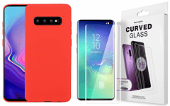 Coque Souple Silicone Pour Samsung Galaxy S10 Rouge + Verre Trempé Anti chocs e