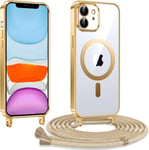 Coque Pour Iphone 11 Avec Cordon,Etui À Transparente Housse Compatible Avec Magsafe,Antichoc Protection Coque Pour Magnétique Avec Réglable Collier,Or(Q1365)