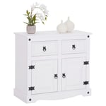 Buffet RURAL commode bahut vaisselier en pin massif blanc avec 2 tiroirs et 2 portes, meuble de rangement style mexicain en bois