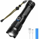 Torche Lampe de Poche, LED USB Rechargeable Ultra Puissante 3000 Lumens CREE XHP50 Lampe Torche, 5 Modes IP65 Étanche Militaire Zoomable pour Camping