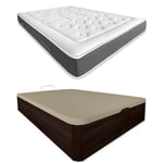 DUÉRMETE ONLINE Wengé Pack Matelas viscoélastique Bio Nature Épaisseur 24 cm + Canapé en Bois Rabattable Grande Capacité Couleur, 90 x 190