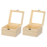 Unfinished Wooden Display Box,2 Size Storage Box with Glass Lid,2Pcs Beige