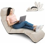 Méridienne en Daim Réglable en 5 Positions 90°-180°et Oreiller, Chauffeuse 1 Place Convertible Rembourrée, Fauteuil Relaxant au Sol pour Bureau,