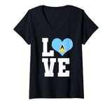 Womens Love Saint Lucia Pride St. Lucian Flag Heart V-Neck T-Shirt