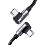 Ugreen PD 1m Vinklad USB-C till USB-C Flätad Nylonkabel 100W - Svart / Grå