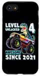 iPhone SE (2020) / 7 / 8 Level 4 Unlocked T Rex Monster Truck Dinosaur 4th Birthday Case