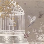 Silver Birdcage Canvas Wall Art Picture | Metallic Effect Foil Wall Hanging