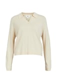 Object Objthess L/S V-Neck Knit Polo Noos Kräm