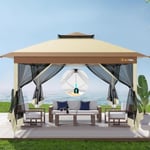 Tonnelle Pliante 3x3 Tonnelle d'extérieur imperméable avec Double Toit Moustiquaire pour Jardin et terrasse - Marron