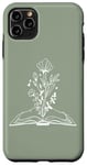 Coque pour iPhone 11 Pro Max Flower Book Lover Rat de bibliothèque floral sur vert olive sauge