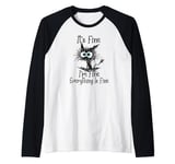 It's Fine I'm Fine Everything Is Fine Funny Black Cat Lovers Raglan Baseball Tee