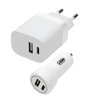 Speedlink - Wall & Car Charger Set USB-A & USB-C 15W, white