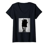 Womens Sexy Black White T-Shirt Motif, Hot Woman Portrait Hoodie V-Neck T-Shirt