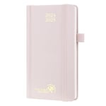 POPRUN Agenda de Poche 2025 16,5 x 9 cm D'août 2024 à déc 2025 - Petit Planner Semainier Scolaire 17 Mois Couverture Rigide avec Intervalle Horaire, Papier Certifié FSC®80 g/m² - Rose Clair