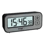 TFA Dostmann 60.2039.10 Mini réveil numérique avec Interrupteur de température et d'humidité avec valeurs maximales et minimales, avec Alarme et Horloge à Quartz, Petit réveil de Voyage, sans tic-tac