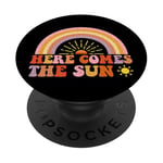 Here Comes The Sun Style rétro arc-en-ciel PopSockets PopGrip Adhésif