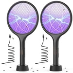 YISSVIC Raquette Electrique Insectes, 2 PCS Raquette Anti Moustiques Électrique 4000 V Rechargeable avec Base Stable Contre Moustiques Mouches Insectes Volants, Noir