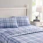 Laura Ashley Accueil – Draps de lit en Flanelle de Coton brossé pour Plus de Douceur et de Confort (Mulholland Plaid Bleu, Grand lit)