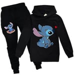 Barn Flickor Stitch Träningsoverall Huvtröja Toppar Huvtröja Joggingbyxor Set Outfits Kläder 11-16 år Black