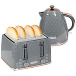 HOMCOM Kettle and Toaster Set, 1.7L 3000W Fast Boil Jug Kettle with Auto Shut Off, 4 Slice Toaster with 7 Level Browning Controls & Crumb Tray, Grey