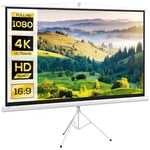 HOMCOM Écran de Projection 100 Pouces avec Support trépied Hauteur réglable, écran 4K HD 16:9 idéal pour Le Home cinéma, Les Films en intérieur/à l'extérieur, dim. 235,8L x 8l x 136H cm Blanc