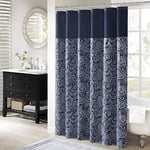 Madison Park Aubrey Rideau de douche jacquard à motif cachemire en microfibre et soie synthétique – Décoration d'intérieur moderne – Brise-vue, décoration de salle de bain – 183 x 183 cm – Bleu marine