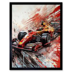 Grand Prix Red Race Car Action Shot Paint Splat Art Print Framed Poster Wall Decor 12x16 inch