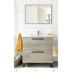 Caesaroo - Meuble de salle de bain sur le sol 80 cm Chêne avec lavabo et miroir Chêne clair - Avec colonne et lampe led