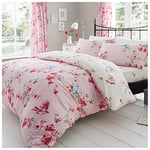 Gaveno Cavailia - Parure de lit de Luxe avec Housse de Couette et taie d'oreiller en Polyester-Coton - Motif Fleurs et Oiseaux - Rose - 1 Place (135 x 200cm)