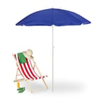 Relaxdays Parasol, diamètre 160 cm, inclinable, Hauteur réglable, Protection UV, Sac de Transport, Plage & Balcon, Bleu