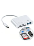 USB C SD-kortinlukija Yhteensopivuus IPhone 15 IPad 3 In 1 USB-C Memory Trail -kamerakorttisovittimella, jossa on kaksi paikkaa ja USB-portti Yhteensopivuus Pro/Air/Mini Android-kannettavan kanssa Lisää USBC Typec -laitteita-Type-c-(SD+TF+) USB)