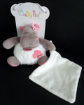 B2. DOUDOU BABY NAT HIPPOPOTAME ZOE mouchoir rose taupe blanc fleur BN081 NEUF