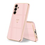 HopMore Coque pour Samsung Galaxy A54 5G Housse Silicone Etui Souple TPU Case avec Doré Coeur Amour Motif Étui Mince Fine Antichoc Mignon Dessin Protection Cover pour Samsung A54 5G, Rose