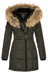 Geographical Norway Beautiful Parka Manteau Femme Capuche Fourrure (4, Kaki),X-Large