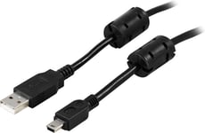 USB 2.0 kaapeli A-MiniB u-u, ferriittiytimet, 2m, musta